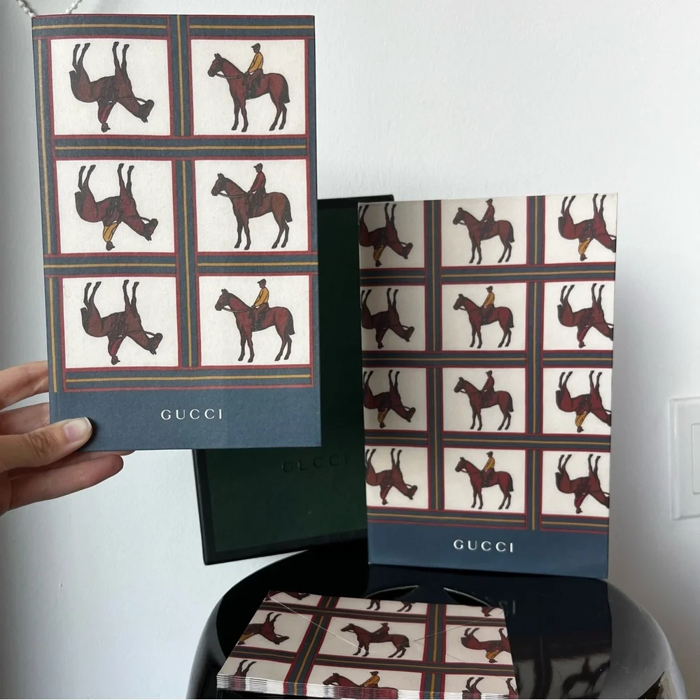 Gucci Boxed Stationery Hardcover Notebook 9 Cards 9 Envelopes Horse Equestrian